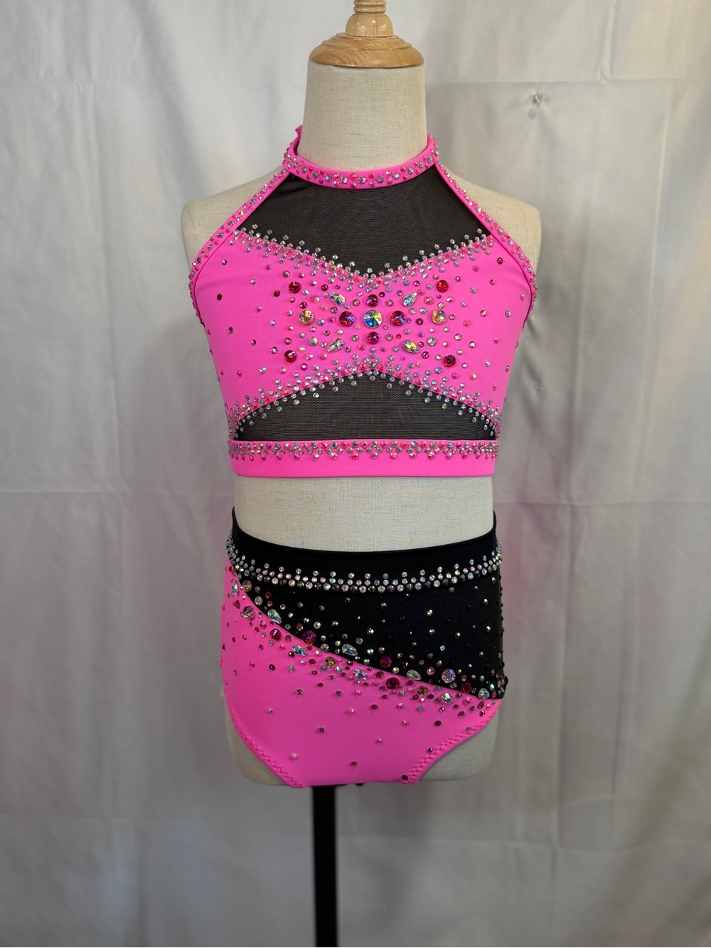 Kids Hot Pink & Black Dance Costume Crop Top and High-Waist Bottom